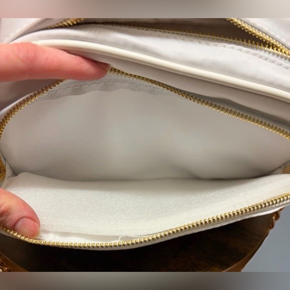 Ahdorned White Nylon Shoulder Bag Gold Chain Strap - Picture 8 of 12